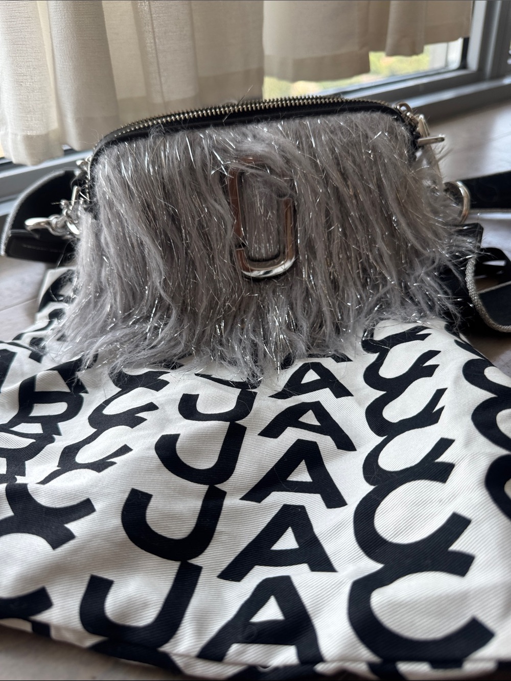Marc By Marc Jacobs Silver Faux Fur Crossbody Bag with Metallic Trim